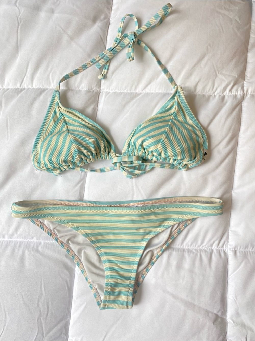 Striped Triangle Bikini Set in Mint & Cream